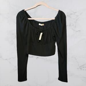 Madewell Ribbed Square Neck Long Sleeve Top NJ773 Black Medium NWT